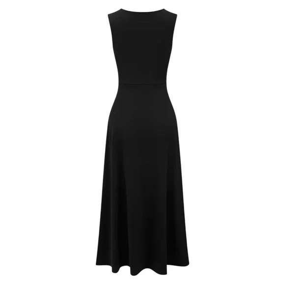 Commense Black Asymmetric Ruched Maxi Dress NWT Sleeveless Stretch Medium - Picture 2 of 10